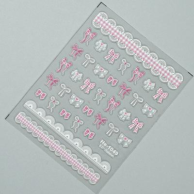 1 шт. 5D рельефные наклейки для ногтей Kawaii Lace Series, розовые наклейки с бантом и сердечками для украшения ногтей, самоклеящиеся маникюрные аксессуары Diy