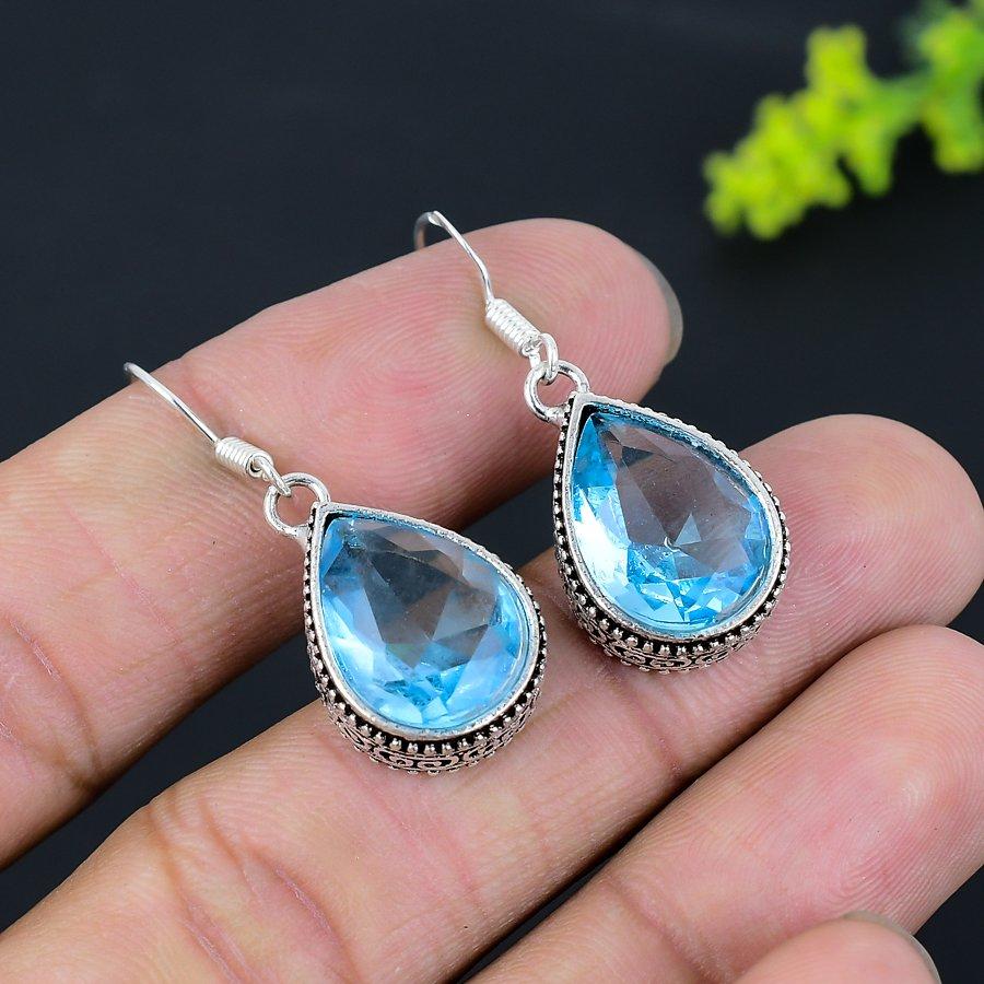Швейцарский голубой топаз драгоценный камень 925 стерлингового серебра подарочные ювелирные серьги 1.50" J5B39
