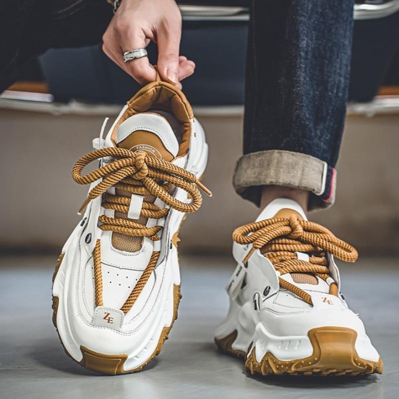 Модная обувь для мужчин Модные кожаные кроссовки на толстой подошве Повседневная спортивная обувь для бега Мужская обувь для активного отдыха, пешего туризма, альпинизма Zapatillas Hombre