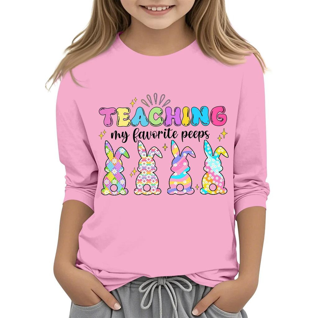 Повседневная футболка с круглым вырезом и пасхальным принтом, с рукавами 7 точек для детей