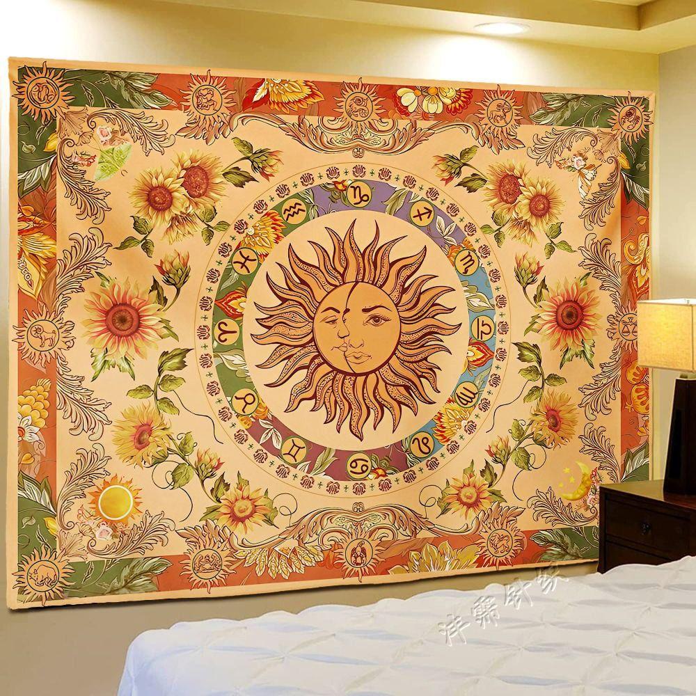 Mandala Style Sun Tapestry Sun and Moon Wall Rug Backdrop Wall Hanging Blanket Home Decor