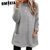 Women's Fashion Casual Solid Color Print Autumn Winter Long Sleeve O-Neck Loose Sweaters