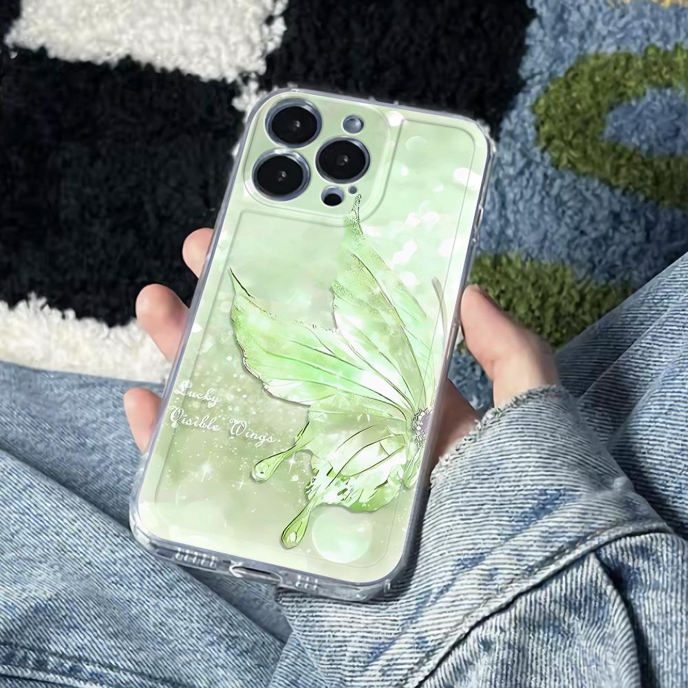 Phone Case For Samsung M55 5G A04E M54 5G A36 A56 S25 Plus A15 A05S Fresh Green Butterfly Elegant Shockproof Clear Cover