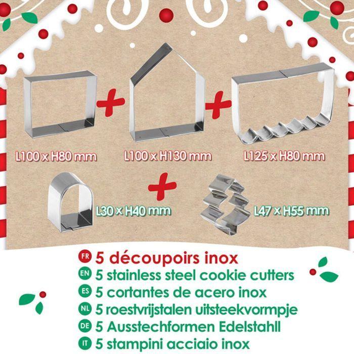 Kit de découpoirs pour biscuits - ScrapCooking - Maison pain d'épices - Inox - 5 pièces - Dimensions variées