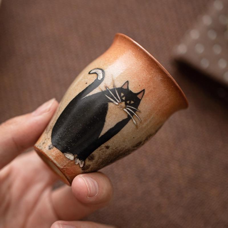 50 мл Японская керамическая чайная чашка с эффектом печной глазури в ретро-стиле, ручной работы, чашка с кошкой Чжие, маленькая чашка мастера, фарфоровая китайская чайная посуда для кунг-фу