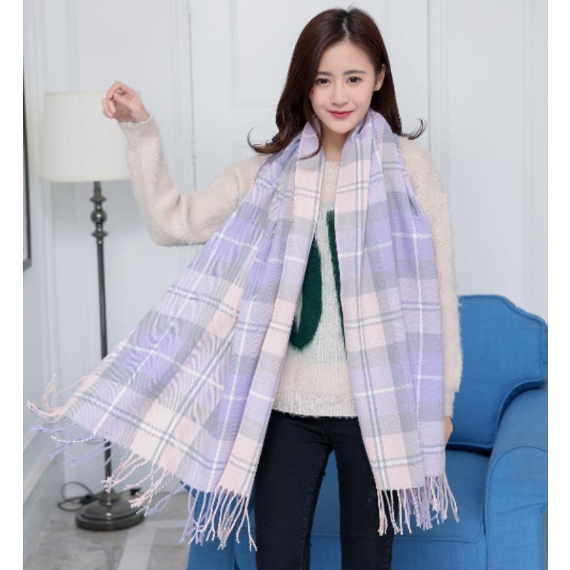 Plaid Scarf Women's Autumn and Winter Versatile Imitation Cashmere Thickened Warm Fringed Scarf Shawl