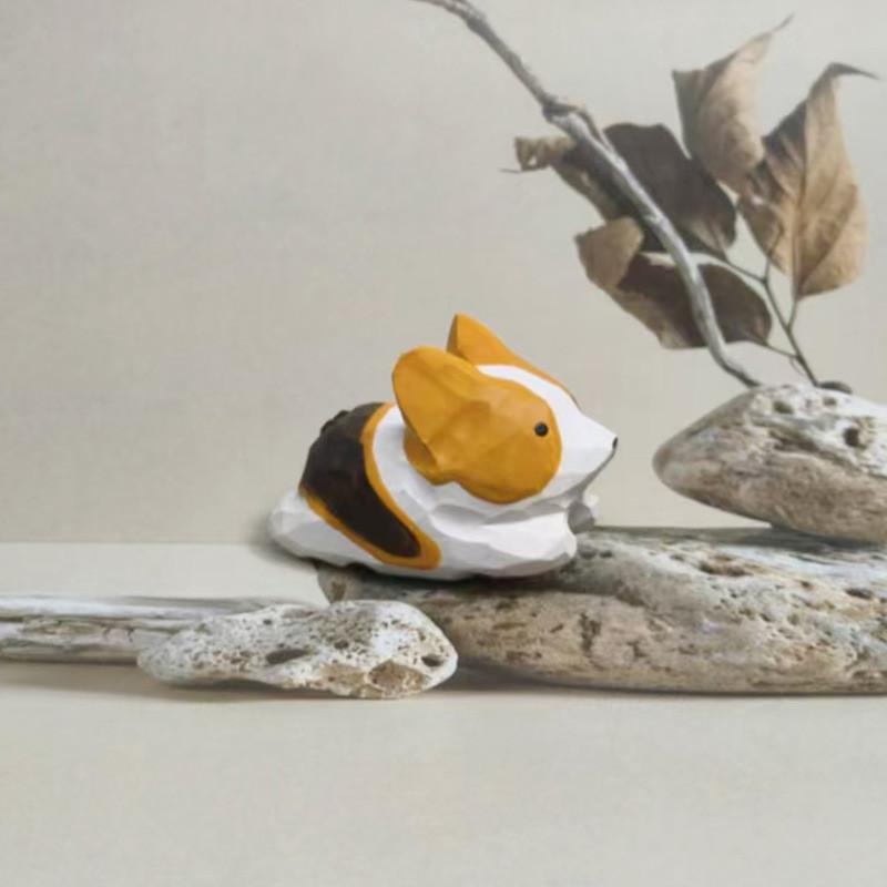 Деревянная фигурка кошки и корги, ручная работа, с резьбой, для подарка и декора дома