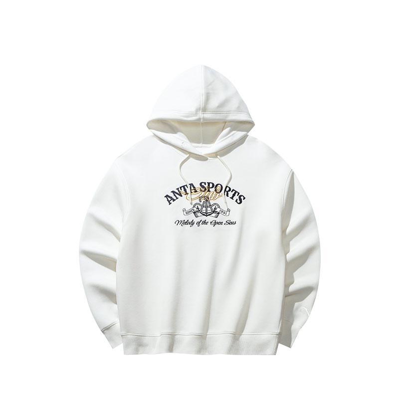 Anta Sports Lifestyle Series Printed Letter Hooded Comfortable Breathable Loose Sweatshirt Women Sweatshirt Snow-White 162518718S-1