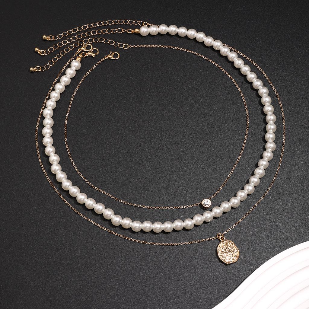 European and American jewelry, men's three-dimensional diamond pearl necklace three-piece set, light luxury and versatile niche design accessories