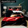 Комплект пододеяльника с рисунком гоночного автомобиля King Queen Twin Size Красное пламя Чехол для одеяла 3D Тема спортивного автомобиля для мальчиков и девочек Полиэстер Комплект постельного белья36