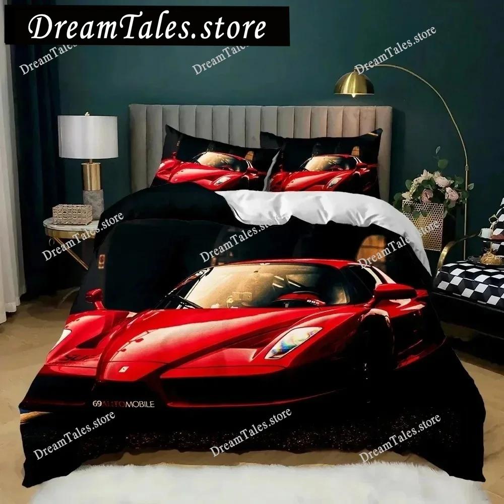 Комплект пододеяльника с рисунком гоночного автомобиля King Queen Twin Size Красное пламя Чехол для одеяла 3D Тема спортивного автомобиля для мальчиков и девочек Полиэстер Комплект постельного белья36