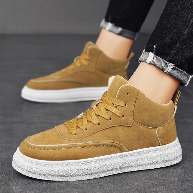Green Men Sneakers Spring Autumn New High Top Men Casual Thick Soled Trendy Wear Resistant Short Boots Platform Sports Shoes