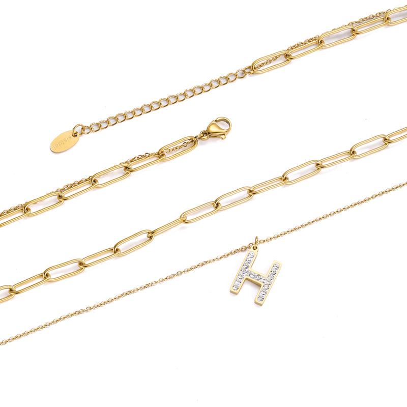 Ожерелье из титановой стали, женская универсальная двухслойная толстая цепочка для свитера с буквой H, весенне-летняя золотая цепочка на шею из нержавеющей стали