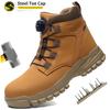 Waterproof Steel Toe Work Boots Men/Women Lightweight Anti-Smash Safety Shoes Sneaker Construction Boots with Rotary Button
