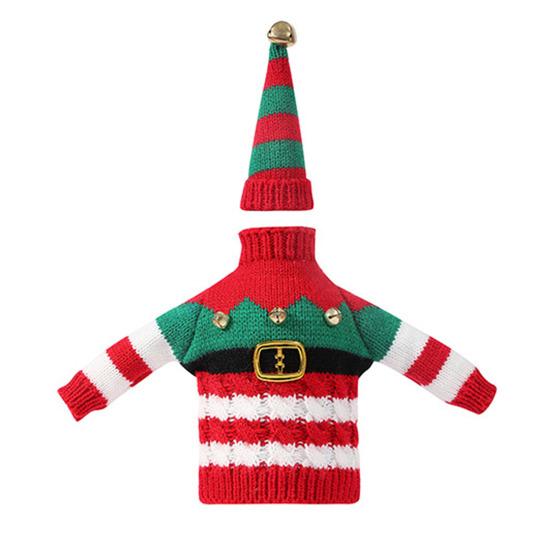 Рождественский чехол для бутылки вина, вязаный рождественский свитер для бутылки с шапкой Санты для бутылок вина, шампанского, пива, праздничное украшение для вечеринки