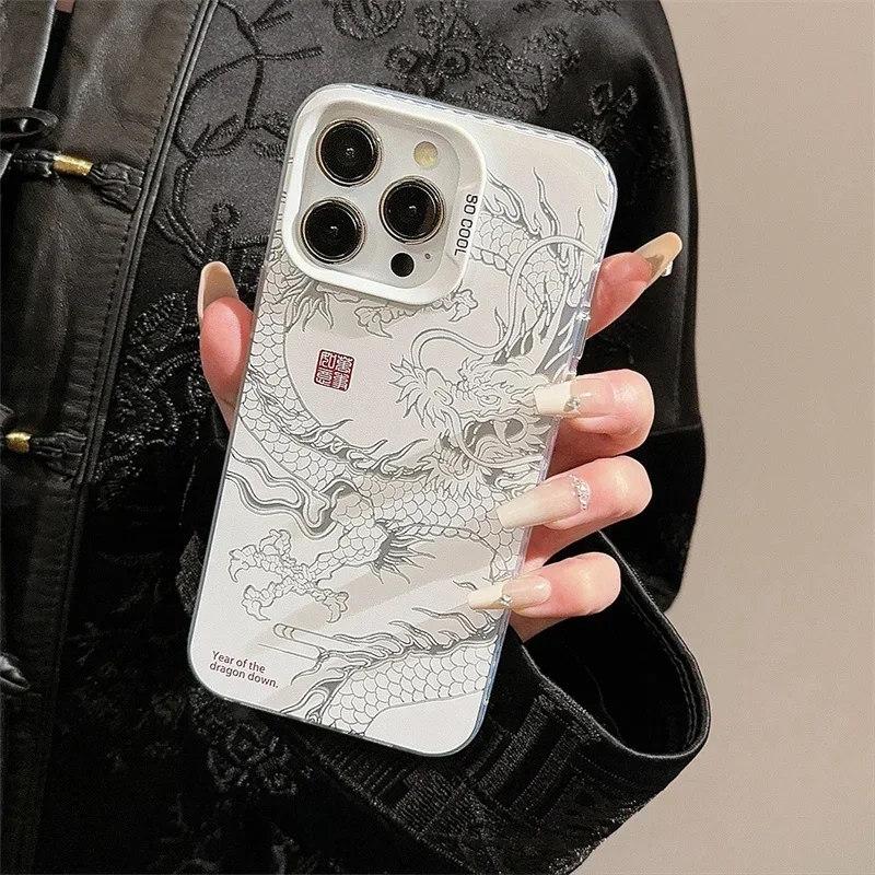 Роскошный защитный чехол Dragon Totem Anti-Drop для iPhone 16 Pro Max 15 14 13 12 11 Pro XR XS 7 8 Plus с защитным покрытием для линз