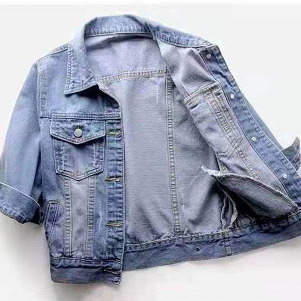 Women Denim Jacket Lapel Flap Pockets Denim Coat Single Breasted Casual Short Coat Lady Outerwear Plus Size