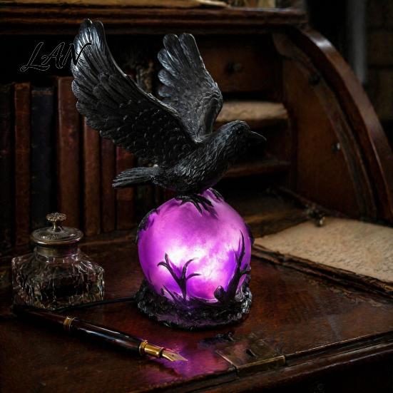 Декор Dark Academia, Готический Ворон, Светодиодный Шарообразный Светильник, Загадочная Ворона на Шаре-Скульптуре, Художественная Птица-Светильник, Хэллоуин, Декоративный Настольный Светильник для Прикроватной Тумбочки