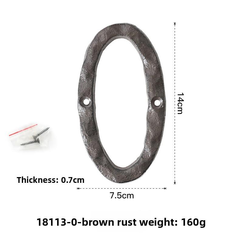 Retro Old Large Brown Embroidery Forged Cast Iron Digital House Number Wrought Iron Creative Hotel House Number Plate Decorative Plate