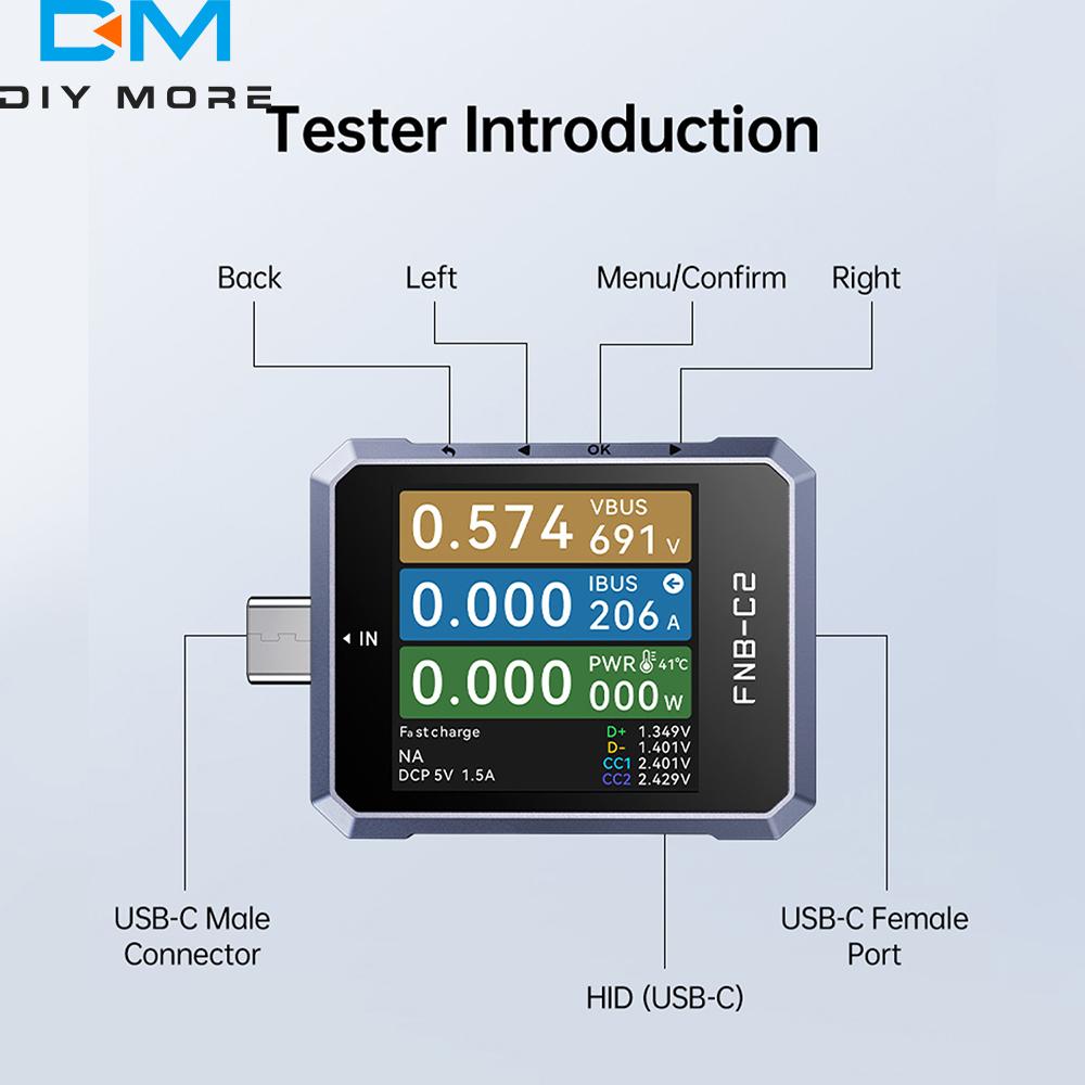 FNIRSI FNB-C2 Тестер быстрой зарядки Type-C PD3.1 Макс. мощность 240 Вт Цифровой амперметр Вольтметр Зарядное устройство Power Bank Тестер телефона
