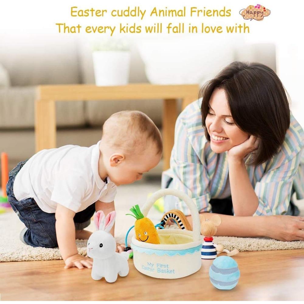 Baby Easter Basket Stuffers Playset Stuffed Plush Bunny Carrot for Girls Boys Kids Infant Toddler Easter Party Decorations Gifts
