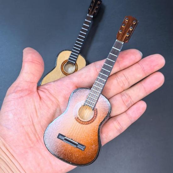 Wooden Mini Guitar Model with Stand Tiny Classical Guitar Figurine Miniature Musical Instrument Ornament Home Office Desktop Decoration