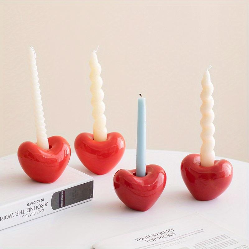 Heart-shaped Cherry Ceramic Candle Holders Desk Decoration Romantic Candlestick Wax Melt Burner Candle Stand Modern Home Decor