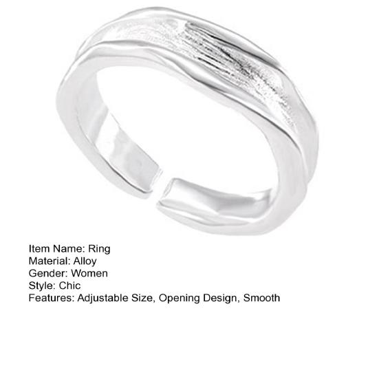 Женское кольцо-открытие, регулируемый размер, серебристый цвет, полированный сплав, текстурированное, ежедневное кольцо на палец для женщин