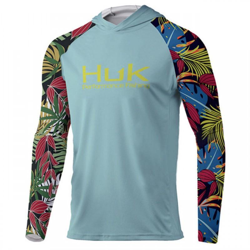 Mens Quick-Dry UV Protection Fishing Shirt With Hood Lightweight Breathable Outdoor Sport Long Sleeve Top