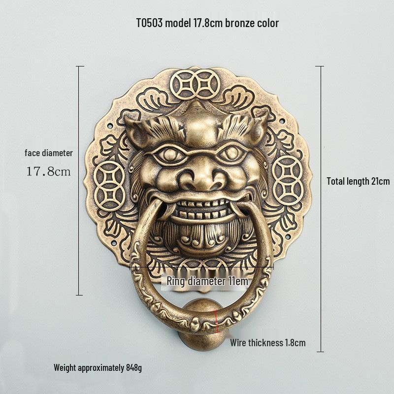 Антикварный латунный дверной молоток в виде головы льва и ручка-тяга для французских дверей