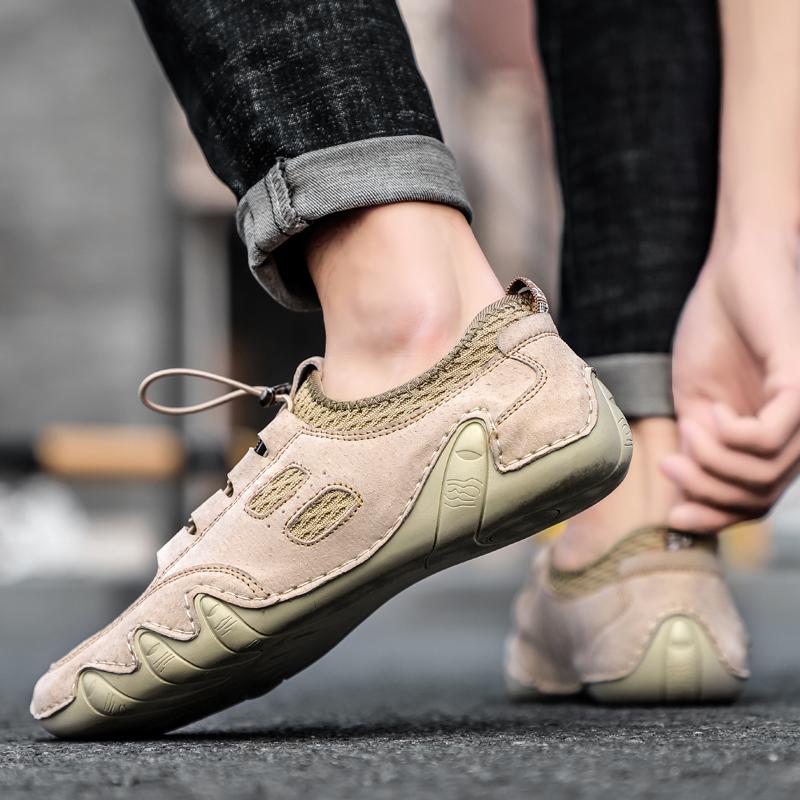 Мужские мокасины, туфли для вождения, повседневные туфли без застежек, большие размеры, серые, с широким носком для мужчин