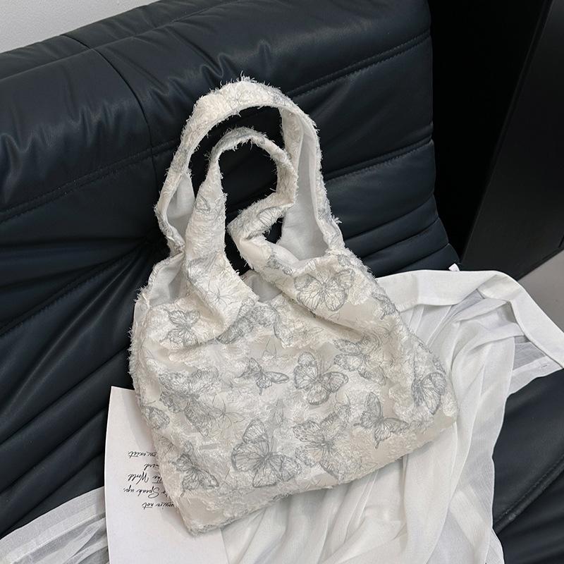 Lace Butterfly Canvas Bag Women's New Trendy Korean Style Literary Tote Bag Student Class Large Capacity Bag