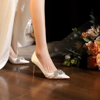 Женские туфли на высоком каблуке новые белые туфли-стилет со стразами темпераментные туфли светской львицы свадебные туфли туфли для невесты не устают