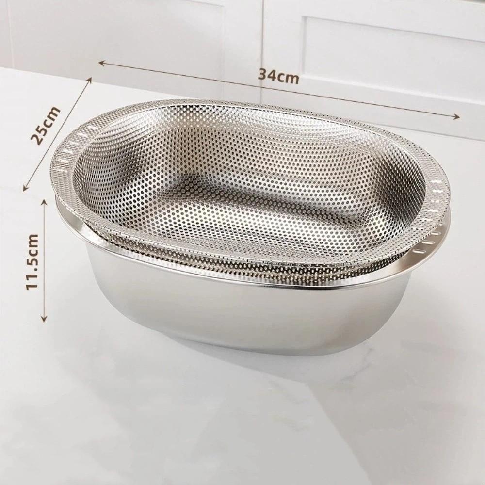 2 in 1 Vegetable Washing Basin 201 Stainless Steel Fruit Drain Basket New Mixing Bowl Kitchen Use