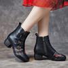 Johnature Ethnic Style Winter Warm Short Boots Genuine Leather Thick Heel Soft Sole Retro Printed Women's Shoes
