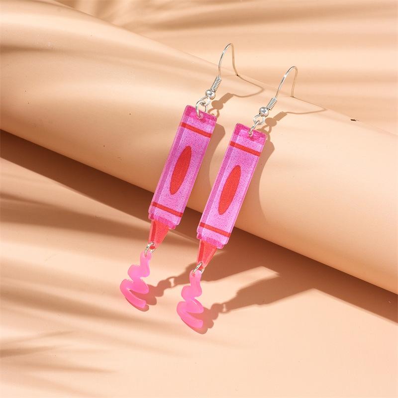 Acrylic New Crayon Earrings Cute, Funny, Personalized, Fashionable Printed Earrings