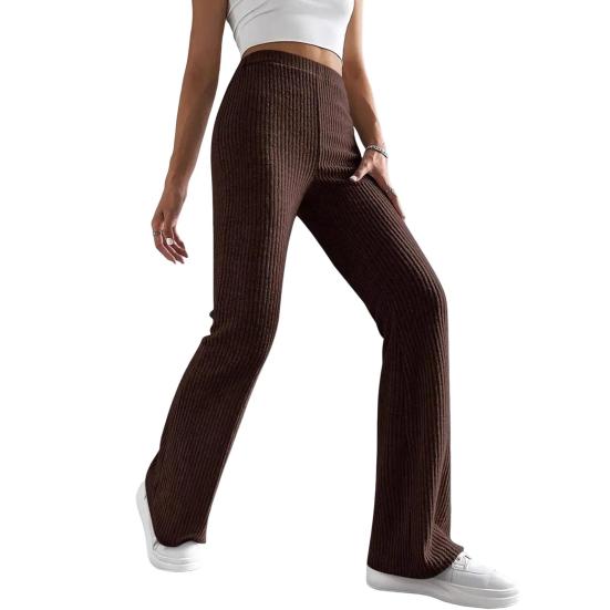 Women Pants High Waist Solid Color Ribbed Casual Trousers Slim Fit Spring