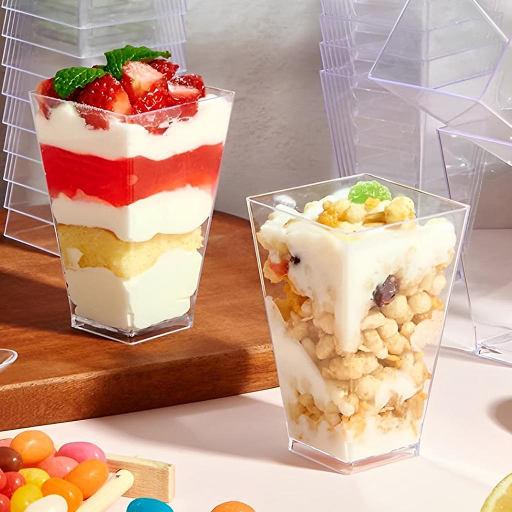 50 шт. десертных стаканчиков 150 мл десертные квадратные стаканчики моющиеся стаканчик для парфе закуски десертная чашка миска пластиковая десертная чашка для Рождества
