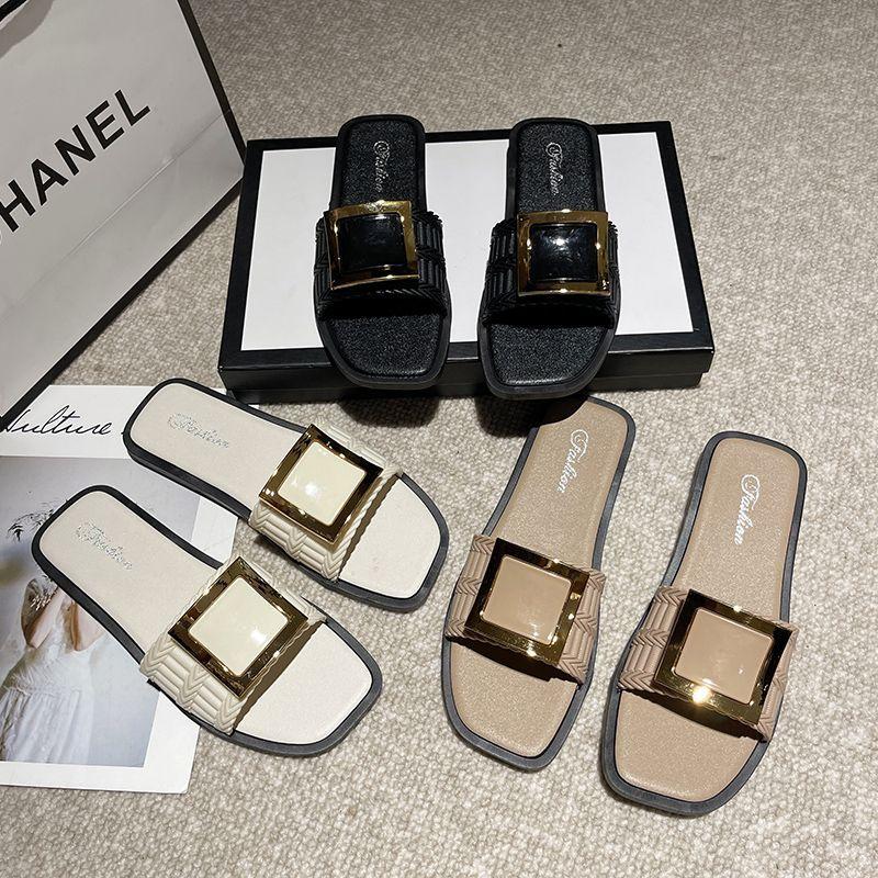 Новые модные универсальные тапочки корейского выпуска для женской летней верхней одежды, домашние нескользящие студенческие тапочки на плоской подошве