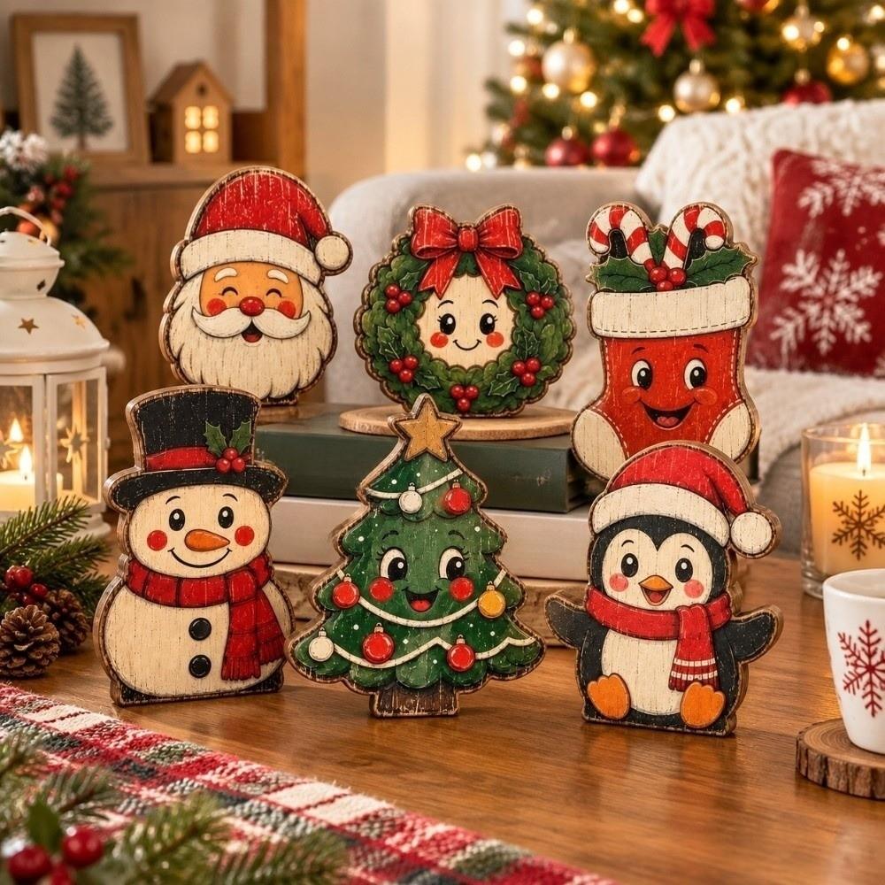 Tree Sock Christmas Wooden Ornaments Snowman Xmas Desktop Ornaments Christmas Decoration OfficeV