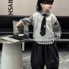 Boys' Spring & Autumn 2025 Toddler Set: Fashion Shirt & Korean-Style Cardigan