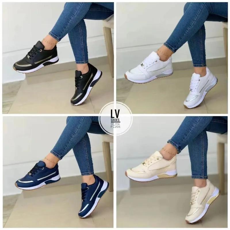 Autumn Ladies Sneakers Casual Breathable Solid Color Thick Sole Sneakers Fashion Running Walking Lace Up Sneakers Plus Size 43