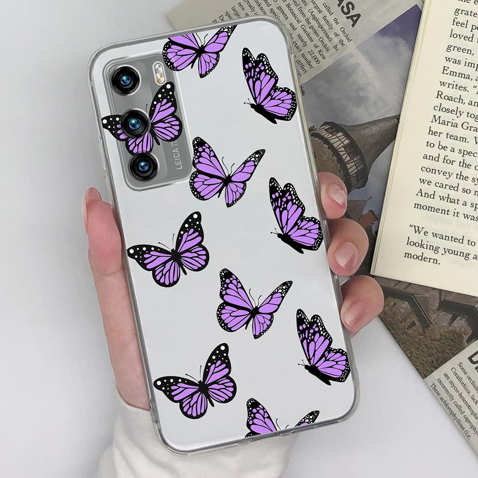 Чехол для Huawei P40 P20 P30 P10 Lite P Smart 2019 Y9s, чехол с бабочкой и цветком, матовый защитный прозрачный мягкий силиконовый чехол для Huawei, бампер, чехол