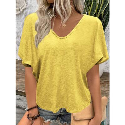 Летняя свободная повседневная женская футболка с короткими рукавами, однотонная, с V-образным вырезом, простая офисная, элегантная, модная, топы больших размеров, блузка, базовые женские рубашки