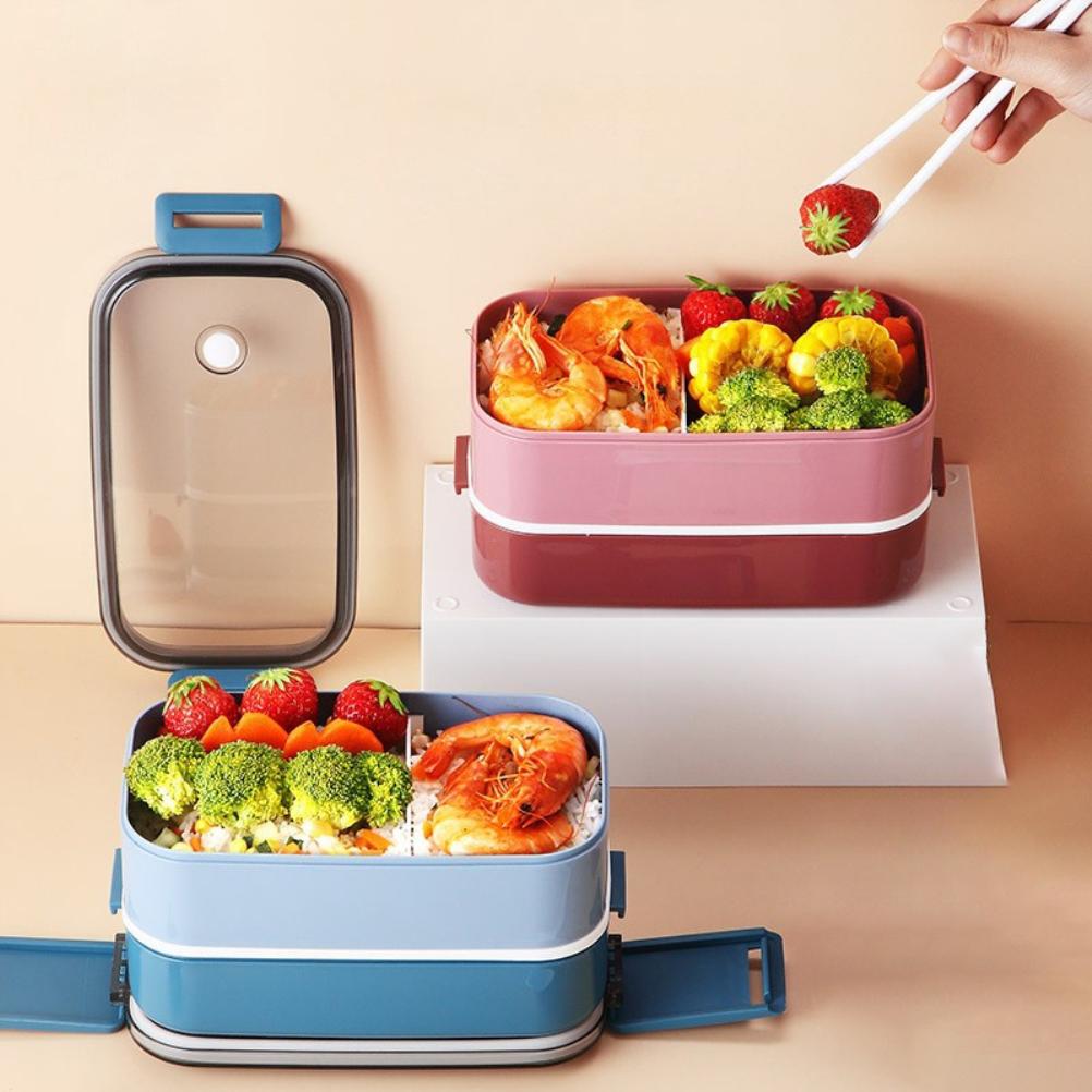 Portable Lunch Box Microwavable 2 Layer Stackable Japanese Bento Box with Utensils for Adults Kids