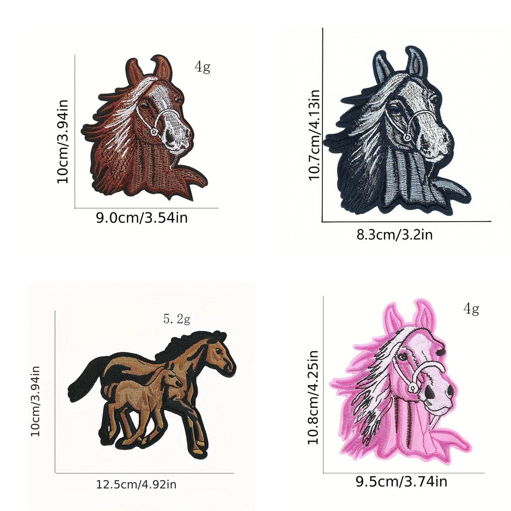 Horse Head Iron On Patches Applique Patches Animal Repair Patches Pony Embroidery Patches for Clothes Bag Decoration