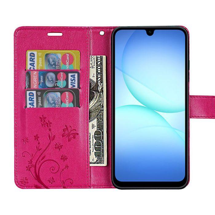 Coque de Protection - BOOLING - pour Samsung Galaxy A17 4G/5G - Anti-Rayures Cuir PU Fuchsia Motif Floral
