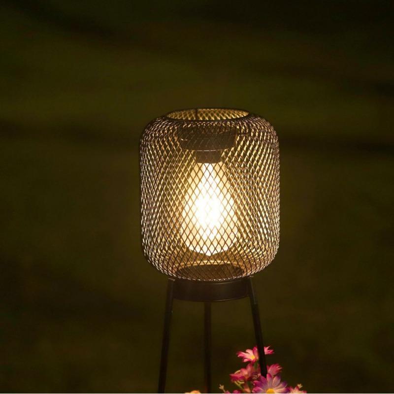 Solar Powered Black Mesh Tripod Flower Pot Light, Waterproof Solar Lamp for Garden Balcony, Landscape Ornament for Yard Patio Home Decoration