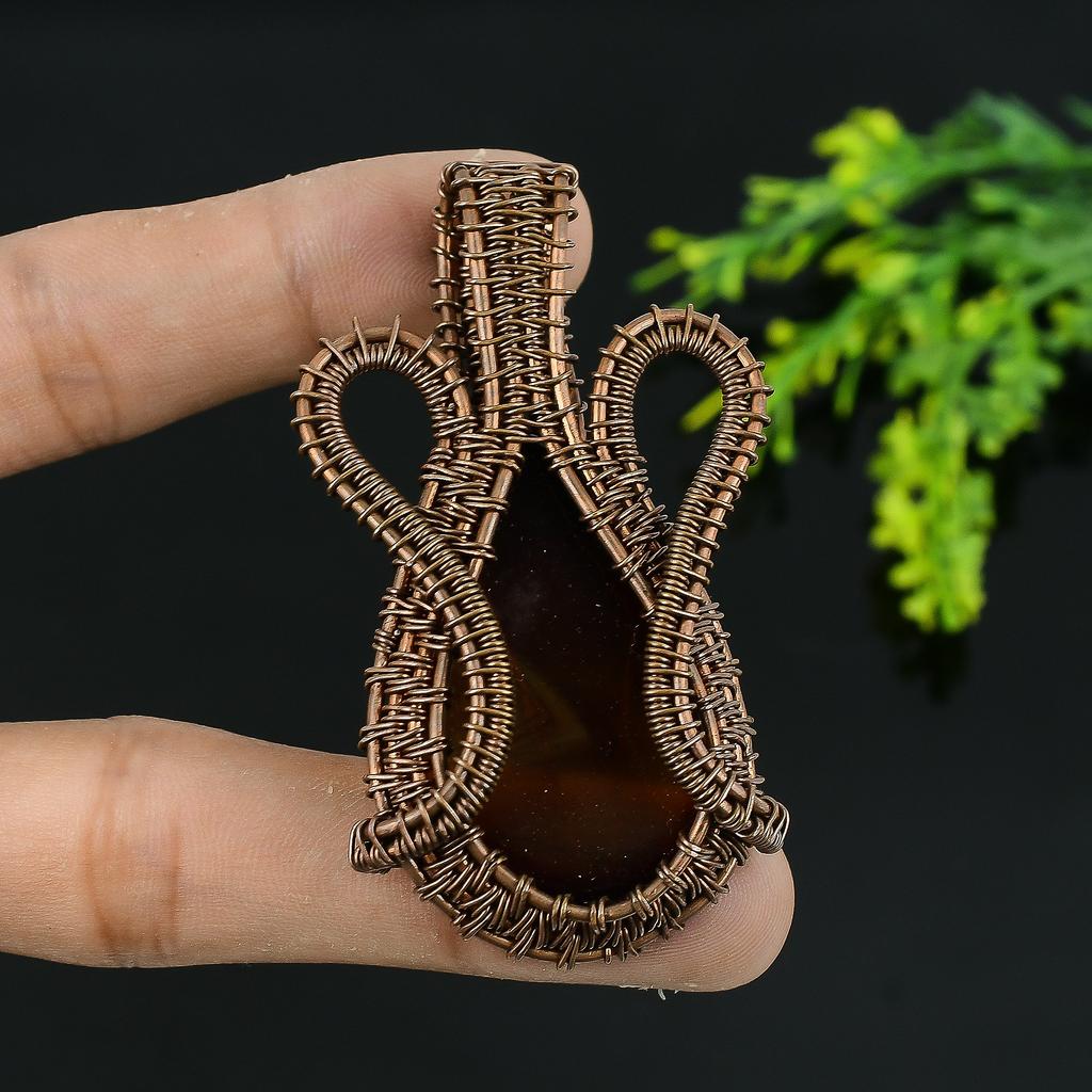 Натуральный агат Монтана, драгоценный камень, подвеска ручной работы из медной проволоки 2,5 O0r05