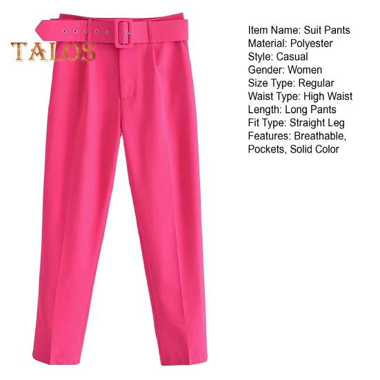 Женские брюки прямого кроя с высокой талией, длинные брюки с карманами, однотонные повседневные рабочие брюки